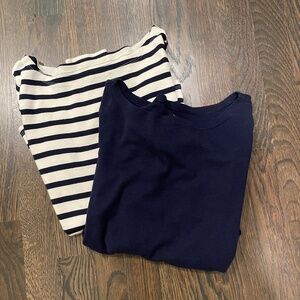 Lot of 2 Gap Boatneck Long-sleeve T-shirts Navy and Navy and Cream Stripe Size S